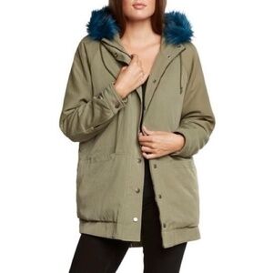 WILLOW AND CLAY Anorak Hooded Parka Jacket With Blue Fur Trim